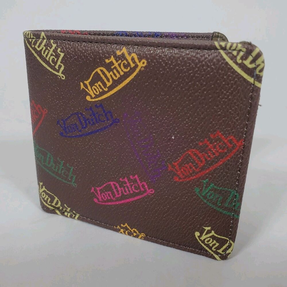 Von Dutch Brown Multicolor Bifold Men's Wallet Logo Accent Folding Credit Card